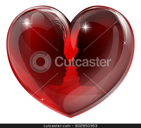 To use this stock image in your creative project, please select the size you need over to the right and click the "Add to Cart" button.
Your downloaded image will come with the Cutcaster watermark removed so don’t worry about the watermark you see on this page. Man and woman in love stock vector clipart, Man and woman in love, faces in profile facing each other in a glossy heart shape by Christos Georghiou