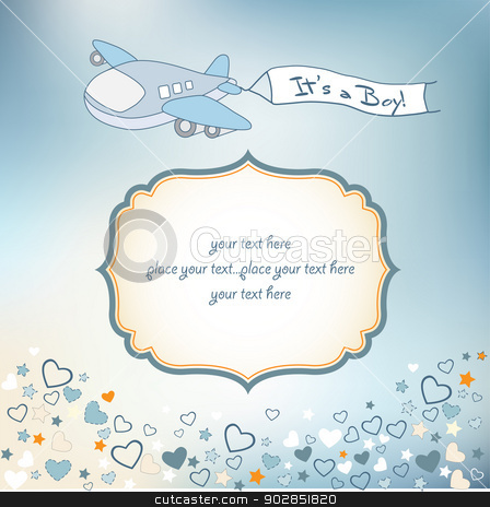 Baby Boy Announcement Card With Airplane Stock Vector
