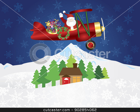 To use this stock image in your creative project, please select the size you need over to the right and click the "Add to Cart" button.
Your downloaded image will come with the Cutcaster watermark removed so don’t worry about the watermark you see on this page. Santa Claus on Biplane with Presents on Night Snow Scene stock vector clipart, Santa Claus Waving on Biplane Delivering Wrapped Presents Flying Over Winter Snow Scene at Night Background Illustration by Jit Lim