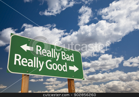 To use this stock image in your creative project, please select the size you need over to the right and click the "Add to Cart" button.
Your downloaded image will come with the Cutcaster watermark removed so don’t worry about the watermark you see on this page. Really Bad, Really Good Green Road Sign and Clouds stock photo, Really Bad, Really Good Green Road Sign with Dramatic Clouds and Sky. by Andy Dean