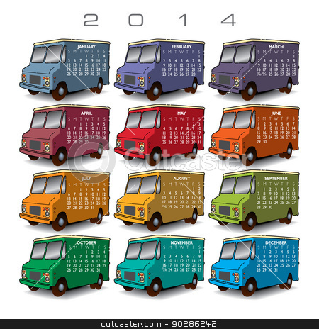 To use this stock image in your creative project, please select the size you need over to the right and click the "Add to Cart" button.
Your downloaded image will come with the Cutcaster watermark removed so don’t worry about the watermark you see on this page. 2014 Creative Truck Calendar stock vector clipart, 2014 Creative Truck Calendar for Print or Website by Mike Monahan