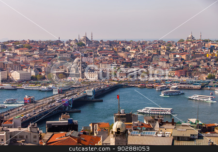 To use this stock image in your creative project, please select the size you need over to the right and click the "Add to Cart" button.
Your downloaded image will come with the Cutcaster watermark removed so don’t worry about the watermark you see on this page. Galata Bridge in Istanbul stock photo, ISTANBUL, TURKEY – APRIL 28: The New Mosque and neighborhoods along the Bosphorus on April 28, 2012 in Istanbul, Turkey prior to Anzac Day. The Bosphorus divides Turkey between Europe and Asia. by Scott Griessel