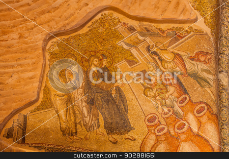 To use this stock image in your creative project, please select the size you need over to the right and click the "Add to Cart" button.
Your downloaded image will come with the Cutcaster watermark removed so don’t worry about the watermark you see on this page. Water Into Wine Mosaic stock photo, Mosaic Depicting Jesus in Chora Church by Scott Griessel