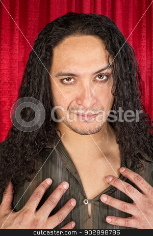 To use this stock image in your creative project, please select the size you need over to the right and click the "Add to Cart" button.
Your downloaded image will come with the Cutcaster watermark removed so don’t worry about the watermark you see on this page. Sensual Latino Man stock photo, Close up of sensual Hispanic man with long hair by Scott Griessel