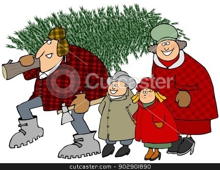 To use this stock image in your creative project, please select the size you need over to the right and click the "Add to Cart" button.
Your downloaded image will come with the Cutcaster watermark removed so don’t worry about the watermark you see on this page. Family carrying a Christmas tree stock photo, This illustration depicts a family taking home their Christmas tree. by Dennis Cox
