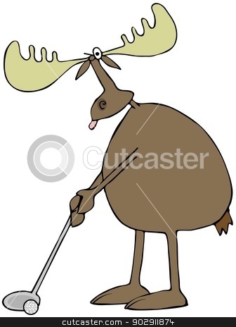 To use this stock image in your creative project, please select the size you need over to the right and click the "Add to Cart" button.
Your downloaded image will come with the Cutcaster watermark removed so don’t worry about the watermark you see on this page. Golfing moose stock photo, This illustration depicts a moose about to swing a golf club. by Dennis Cox