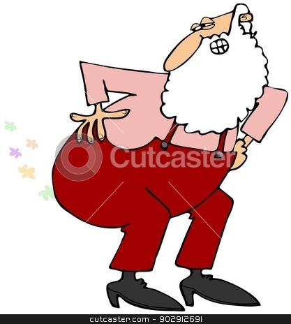 To use this stock image in your creative project, please select the size you need over to the right and click the "Add to Cart" button.
Your downloaded image will come with the Cutcaster watermark removed so don’t worry about the watermark you see on this page. Santa farts stock photo, This illustration depicts Santa Claus sticking his butt out and passing gas. by Dennis Cox