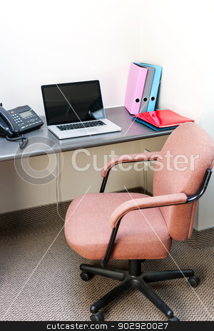 To use this stock image in your creative project, please select the size you need over to the right and click the "Add to Cart" button.
Your downloaded image will come with the Cutcaster watermark removed so don’t worry about the watermark you see on this page. Office cubicle with laptop computer stock photo, Workstation in office with swivel chair desk and laptop computer by Elena Elisseeva