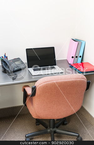 To use this stock image in your creative project, please select the size you need over to the right and click the "Add to Cart" button.
Your downloaded image will come with the Cutcaster watermark removed so don’t worry about the watermark you see on this page. Office cubicle with laptop computer stock photo, Workstation in office with swivel chair desk and laptop computer by Elena Elisseeva