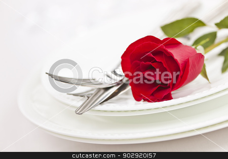 To use this stock image in your creative project, please select the size you need over to the right and click the "Add to Cart" button.
Your downloaded image will come with the Cutcaster watermark removed so don’t worry about the watermark you see on this page. Romantic dinner setting stock photo, Romantic restaurant table setting with red rose on plates by Elena Elisseeva