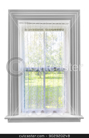 To use this stock image in your creative project, please select the size you need over to the right and click the "Add to Cart" button.
Your downloaded image will come with the Cutcaster watermark removed so don’t worry about the watermark you see on this page. Window with lace curtain stock photo, Window and sill with sheer lace curtains isolated on white background by Elena Elisseeva