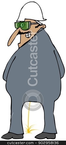 To use this stock image in your creative project, please select the size you need over to the right and click the "Add to Cart" button.
Your downloaded image will come with the Cutcaster watermark removed so don’t worry about the watermark you see on this page. Construction man peeing stock photo, This illustration depicts the rear view of a man wearing coveralls and hard hat with a stream of urine seen between his legs. by Dennis Cox