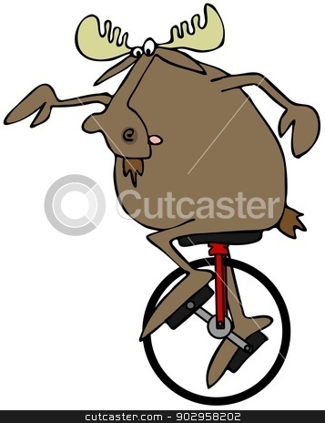 To use this stock image in your creative project, please select the size you need over to the right and click the "Add to Cart" button.
Your downloaded image will come with the Cutcaster watermark removed so don’t worry about the watermark you see on this page. Moose riding a unicycle stock photo, This illustration depicts a bull moose riding a unicycle. by Dennis Cox
