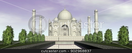 To use this stock image in your creative project, please select the size you need over to the right and click the "Add to Cart" button.
Your downloaded image will come with the Cutcaster watermark removed so don’t worry about the watermark you see on this page. Taj Mahal mausoleum, Agra, India - 3D render stock photo, Famous Taj Mahal mausoleum and nature around, Agra, India by Elenarts