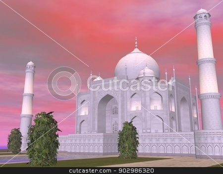 To use this stock image in your creative project, please select the size you need over to the right and click the "Add to Cart" button.
Your downloaded image will come with the Cutcaster watermark removed so don’t worry about the watermark you see on this page. Taj Mahal mausoleum, Agra, India - 3D render stock photo, Close up of famous Taj Mahal mausoleum by sunset, Agra, India by Elenarts