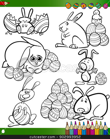 To use this stock image in your creative project, please select the size you need over to the right and click the "Add to Cart" button.
Your downloaded image will come with the Cutcaster watermark removed so don’t worry about the watermark you see on this page. easter cartoons for coloring book stock vector clipart, Happy Easter Themes Collection Set of Black and White Cartoon Illustrations with Bunnies and Eggs for Coloring Book by Igor Zakowski