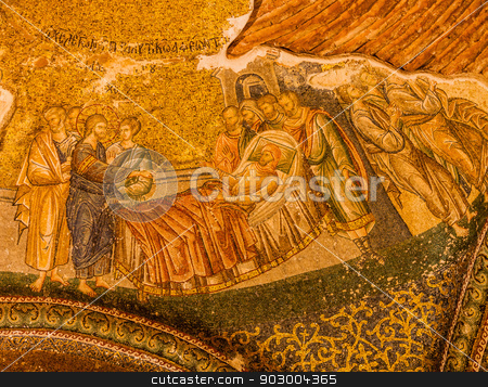 To use this stock image in your creative project, please select the size you need over to the right and click the "Add to Cart" button.
Your downloaded image will come with the Cutcaster watermark removed so don’t worry about the watermark you see on this page. Mosaic in Chora Church stock photo, Christian Mosaic in Istanbul Chora Church by Scott Griessel