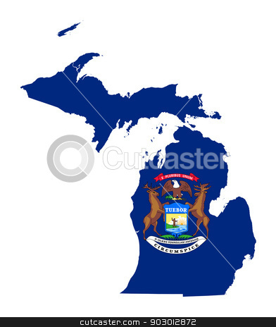 To use this stock image in your creative project, please select the size you need over to the right and click the "Add to Cart" button.
Your downloaded image will come with the Cutcaster watermark removed so don’t worry about the watermark you see on this page. State of Michigan flag map stock photo, State of Michigan flag map isolated on a white background, U.S.A.
by Martin Crowdy