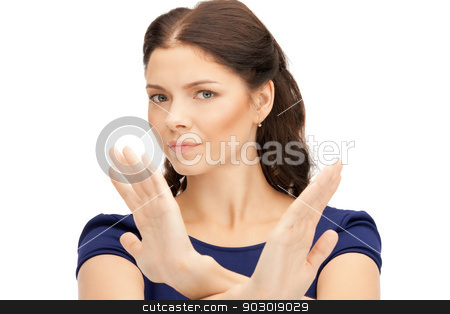 To use this stock image in your creative project, please select the size you need over to the right and click the "Add to Cart" button.
Your downloaded image will come with the Cutcaster watermark removed so don’t worry about the watermark you see on this page. woman making stop gesture stock photo, bright picture of young woman making stop gesture by Syda Productions