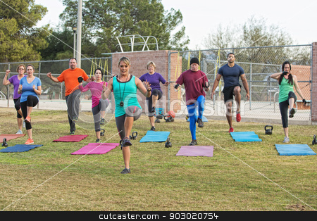 To use this stock image in your creative project, please select the size you need over to the right and click the "Add to Cart" button.
Your downloaded image will come with the Cutcaster watermark removed so don’t worry about the watermark you see on this page. Group of Adults Exercising stock photo, Mixed group of mature adults in boot camp exercise by Scott Griessel