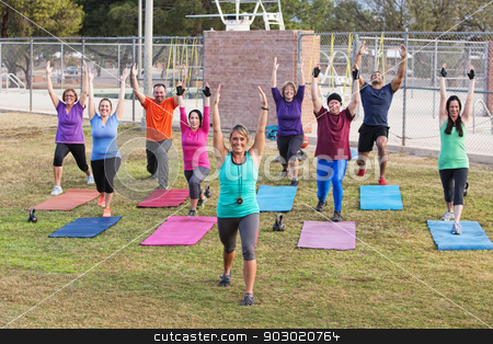 To use this stock image in your creative project, please select the size you need over to the right and click the "Add to Cart" button.
Your downloaded image will come with the Cutcaster watermark removed so don’t worry about the watermark you see on this page. Diverse Group Exercising Outdoors stock photo, Diverse group of adults working out outdoors by Scott Griessel