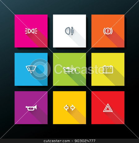 To use this stock image in your creative project, please select the size you need over to the right and click the "Add to Cart" button.
Your downloaded image will come with the Cutcaster watermark removed so don’t worry about the watermark you see on this page. Vector flat car dashboard icon set stock vector clipart, Flat car dashboard icon set - vector illustration by ojal_2