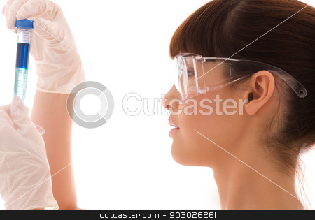 To use this stock image in your creative project, please select the size you need over to the right and click the "Add to Cart" button.
Your downloaded image will come with the Cutcaster watermark removed so don’t worry about the watermark you see on this page. lab work stock photo, beautiful female lab worker holding up test tube by Syda Productions
