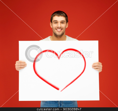 To use this stock image in your creative project, please select the size you need over to the right and click the "Add to Cart" button.
Your downloaded image will come with the Cutcaster watermark removed so don’t worry about the watermark you see on this page. handsome man with big white board and heart on it stock photo, relationships and happiness concept - handsome man with big white board and heart on it by Syda Productions
