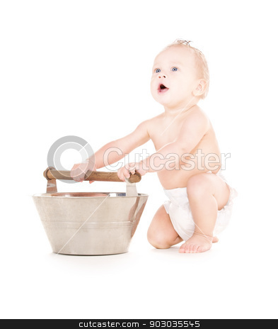 To use this stock image in your creative project, please select the size you need over to the right and click the "Add to Cart" button.
Your downloaded image will come with the Cutcaster watermark removed so don’t worry about the watermark you see on this page. baby boy with wash-tub stock photo, picture of baby boy with wash-tub over white by Syda Productions