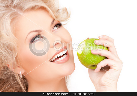 To use this stock image in your creative project, please select the size you need over to the right and click the "Add to Cart" button.
Your downloaded image will come with the Cutcaster watermark removed so don’t worry about the watermark you see on this page. young beautiful woman with green apple stock photo, picture of young beautiful woman with green apple by Syda Productions