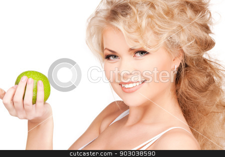 To use this stock image in your creative project, please select the size you need over to the right and click the "Add to Cart" button.
Your downloaded image will come with the Cutcaster watermark removed so don’t worry about the watermark you see on this page. young beautiful woman with green apple stock photo, picture of young beautiful woman with green apple by Syda Productions