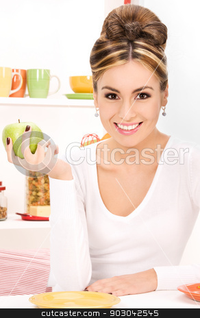 To use this stock image in your creative project, please select the size you need over to the right and click the "Add to Cart" button.
Your downloaded image will come with the Cutcaster watermark removed so don’t worry about the watermark you see on this page. young beautiful woman with green apple stock photo, picture of young beautiful woman with green apple by Syda Productions
