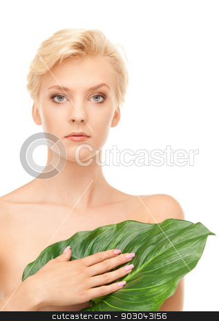 To use this stock image in your creative project, please select the size you need over to the right and click the "Add to Cart" button.
Your downloaded image will come with the Cutcaster watermark removed so don’t worry about the watermark you see on this page. woman with green leaf stock photo, picture of woman with green leaf over white by Syda Productions