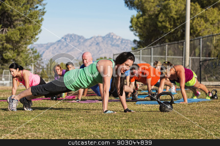 To use this stock image in your creative project, please select the size you need over to the right and click the "Add to Cart" button.
Your downloaded image will come with the Cutcaster watermark removed so don’t worry about the watermark you see on this page. People Doing Push Ups stock photo, Group of adults doing push up exercises outdoors by Scott Griessel