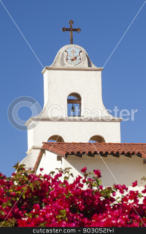 To use this stock image in your creative project, please select the size you need over to the right and click the "Add to Cart" button.
Your downloaded image will come with the Cutcaster watermark removed so don’t worry about the watermark you see on this page. White Adobe Mission Santa Barbara Cross Bell Bougainvillea Calif stock photo, White Abobe Cross Steeple Bell Mission Red Bougainvillea Santa Barbara California. Founded in 1786 at the end of Father Junipero Serra life. by William Perry