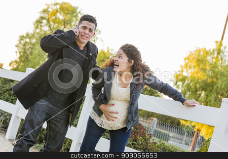 To use this stock image in your creative project, please select the size you need over to the right and click the "Add to Cart" button.
Your downloaded image will come with the Cutcaster watermark removed so don’t worry about the watermark you see on this page. Pregnant Woman In Pain While Husband Uses Cell Phone Outside stock photo, Pregnant Woman In Pain with Hand on Her Belly While Husband Uses Cell Phone Outside. by Andy Dean