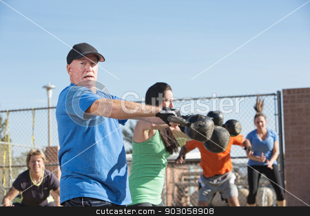 To use this stock image in your creative project, please select the size you need over to the right and click the "Add to Cart" button.
Your downloaded image will come with the Cutcaster watermark removed so don’t worry about the watermark you see on this page. Strong Mature Man Lifting Weights stock photo, Mature male lifting kettle bell weights in outdoor class by Scott Griessel