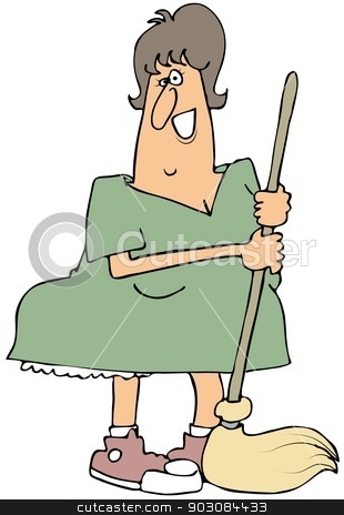 To use this stock image in your creative project, please select the size you need over to the right and click the "Add to Cart" button.
Your downloaded image will come with the Cutcaster watermark removed so don’t worry about the watermark you see on this page. Chubby woman holding a mop stock photo, This illustration depicts a chubby woman holding a mop. by Dennis Cox