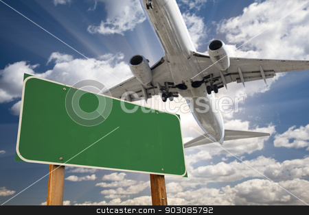 To use this stock image in your creative project, please select the size you need over to the right and click the "Add to Cart" button.
Your downloaded image will come with the Cutcaster watermark removed so don’t worry about the watermark you see on this page. Blank Green Road Sign and Airplane Above stock photo, Blank Green Road Sign and Airplane Above with Dramatic Blue Sky and Clouds. by Andy Dean