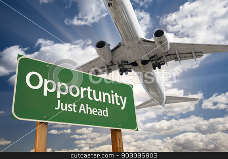 To use this stock image in your creative project, please select the size you need over to the right and click the "Add to Cart" button.
Your downloaded image will come with the Cutcaster watermark removed so don’t worry about the watermark you see on this page. Opportunity Green Road Sign and Airplane Above stock photo, Opportunity Green Road Sign and Airplane Above with Dramatic Blue Sky and Clouds. by Andy Dean