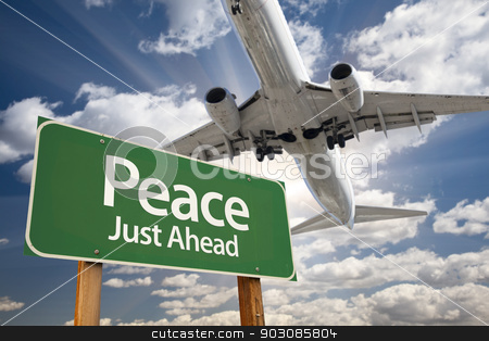 To use this stock image in your creative project, please select the size you need over to the right and click the "Add to Cart" button.
Your downloaded image will come with the Cutcaster watermark removed so don’t worry about the watermark you see on this page. Peace Green Road Sign and Airplane Above stock photo, Peace Green Road Sign and Airplane Above with Dramatic Blue Sky and Clouds. by Andy Dean