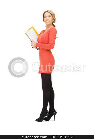 To use this stock image in your creative project, please select the size you need over to the right and click the "Add to Cart" button.
Your downloaded image will come with the Cutcaster watermark removed so don’t worry about the watermark you see on this page. happy woman with folder stock photo, bright picture of happy woman with folder by Syda Productions