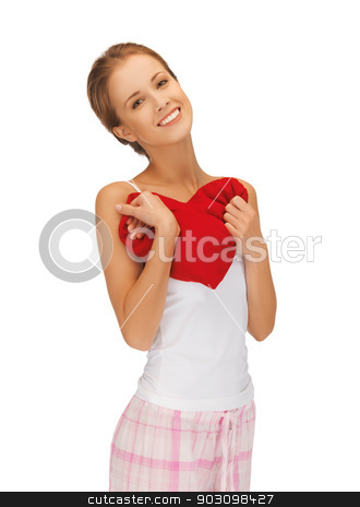 To use this stock image in your creative project, please select the size you need over to the right and click the "Add to Cart" button.
Your downloaded image will come with the Cutcaster watermark removed so don’t worry about the watermark you see on this page. happy and smiling woman with heart-shaped pillow stock photo, picture of happy and smiling woman with heart-shaped pillow by Syda Productions
