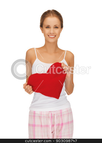 To use this stock image in your creative project, please select the size you need over to the right and click the "Add to Cart" button.
Your downloaded image will come with the Cutcaster watermark removed so don’t worry about the watermark you see on this page. happy and smiling woman with heart-shaped pillow stock photo, picture of happy and smiling woman with heart-shaped pillow by Syda Productions