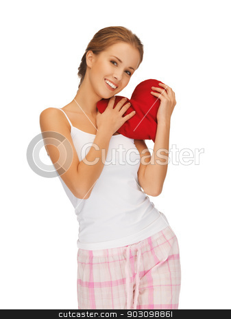 To use this stock image in your creative project, please select the size you need over to the right and click the "Add to Cart" button.
Your downloaded image will come with the Cutcaster watermark removed so don’t worry about the watermark you see on this page. happy and smiling woman with heart-shaped pillow stock photo, picture of happy and smiling woman with heart-shaped pillow by Syda Productions