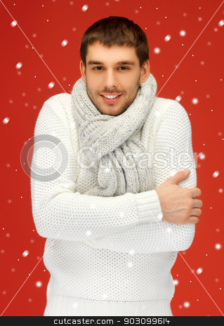 To use this stock image in your creative project, please select the size you need over to the right and click the "Add to Cart" button.
Your downloaded image will come with the Cutcaster watermark removed so don’t worry about the watermark you see on this page. handsome man in warm sweater and scarf stock photo, bright picture of handsome man in warm sweater and scarf. by Syda Productions