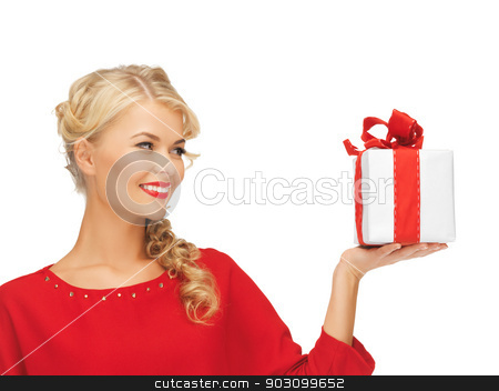 To use this stock image in your creative project, please select the size you need over to the right and click the "Add to Cart" button.
Your downloaded image will come with the Cutcaster watermark removed so don’t worry about the watermark you see on this page. lovely woman in red dress with present stock photo, picture of lovely woman in red dress with present by Syda Productions