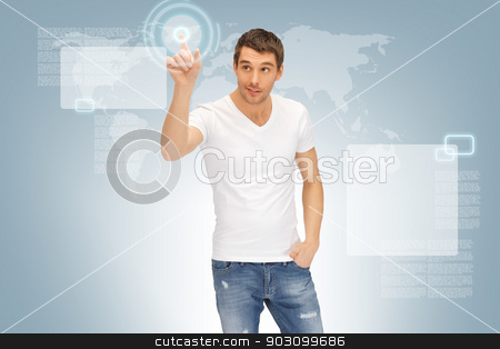 To use this stock image in your creative project, please select the size you need over to the right and click the "Add to Cart" button.
Your downloaded image will come with the Cutcaster watermark removed so don’t worry about the watermark you see on this page. handsome man working with touch screen stock photo, picture of handsome man working with touch screen by Syda Productions