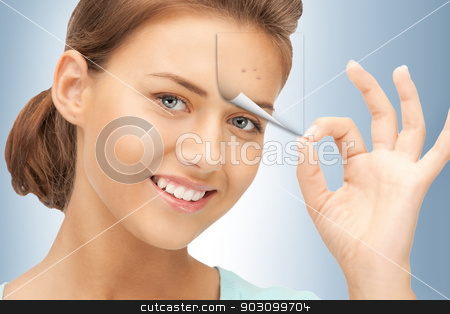To use this stock image in your creative project, please select the size you need over to the right and click the "Add to Cart" button.
Your downloaded image will come with the Cutcaster watermark removed so don’t worry about the watermark you see on this page. no more acne stock photo, bright closeup portrait picture of beautiful woman by Syda Productions