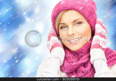 To use this stock image in your creative project, please select the size you need over to the right and click the "Add to Cart" button.
Your downloaded image will come with the Cutcaster watermark removed so don’t worry about the watermark you see on this page. beautiful woman in hat, muffler and mittens stock photo, bright picture of beautiful woman in hat, muffler and mittens by Syda Productions